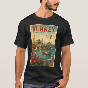 Turkiet Hagia Sophia Blå moskén Illustration Retro T Shirt