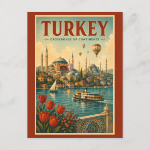Turkiet Hagia Sophia Blå moskén Illustration Retro Vykort