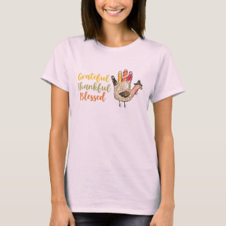 Turkiet Hand Thanksgiving tacksamt tack och lov vä Tee Shirt