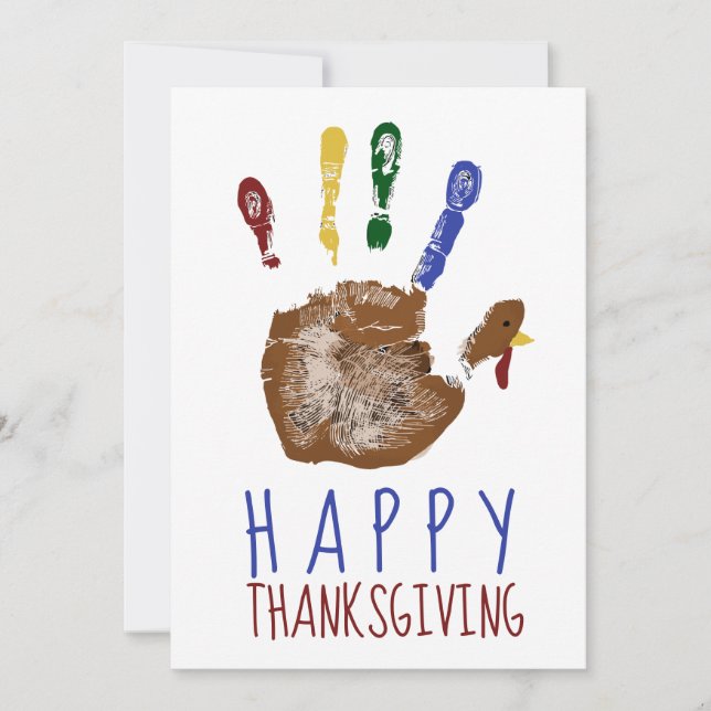 Turkiet Handprint Kid Happy thanksgiving Cute Julkort (Framsida)