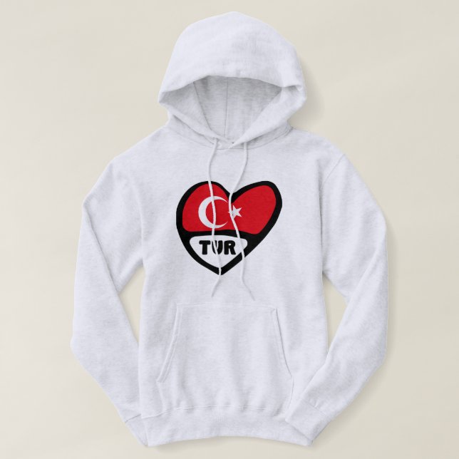 Turkiet Heart Flagga TUR Land-kod Hoodie (Design framsida)
