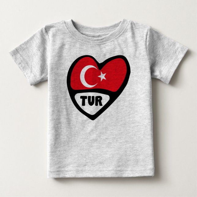 Turkiet Heart Flagga TUR Land-kod T Shirt (Framsida)