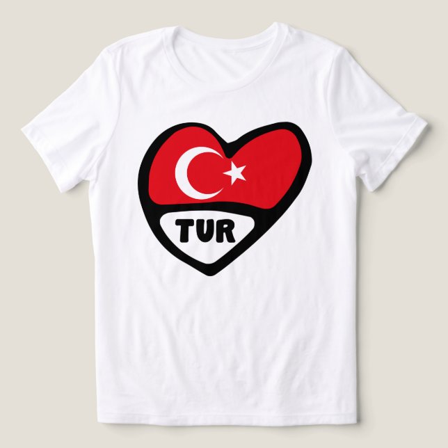 Turkiet Heart Flagga TUR Land-kod T Shirt (Design Framsida)