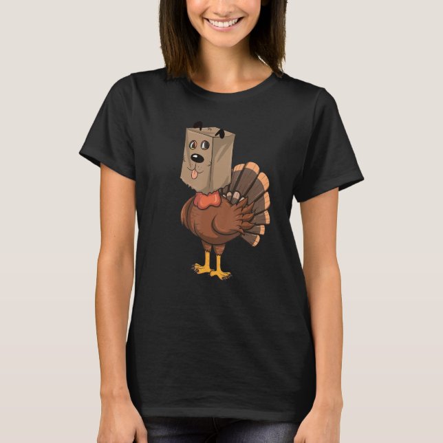 Turkiet Hund-tvetydig Thanksgiving Turkiet på Disg T Shirt (Framsida)