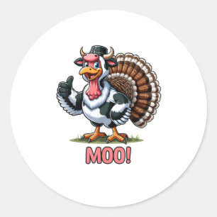 Turkiet i Cow Costume, Moo Funny Thanksgiving Runt Klistermärke