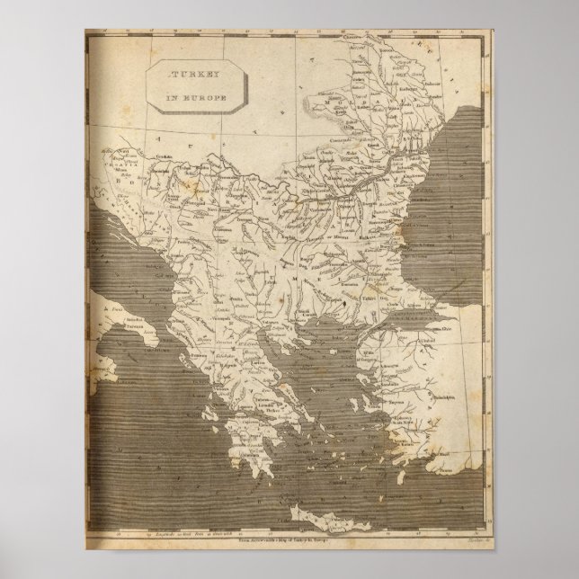 Turkiet i Europa Karta av Arrowsmith Poster (Framsidan)
