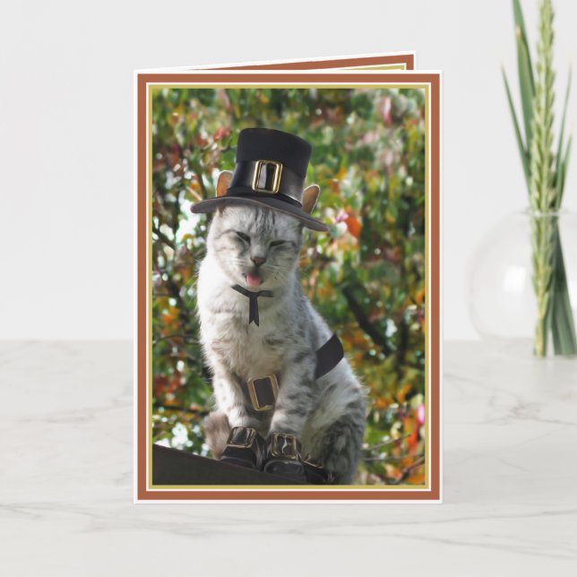TURKIET IGEN? Thanksgiving Pilgrim Cat Helgkort (Framsida)