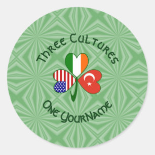 Turkiet Irland USA Shamrock Flag Personlig Runt Klistermärke