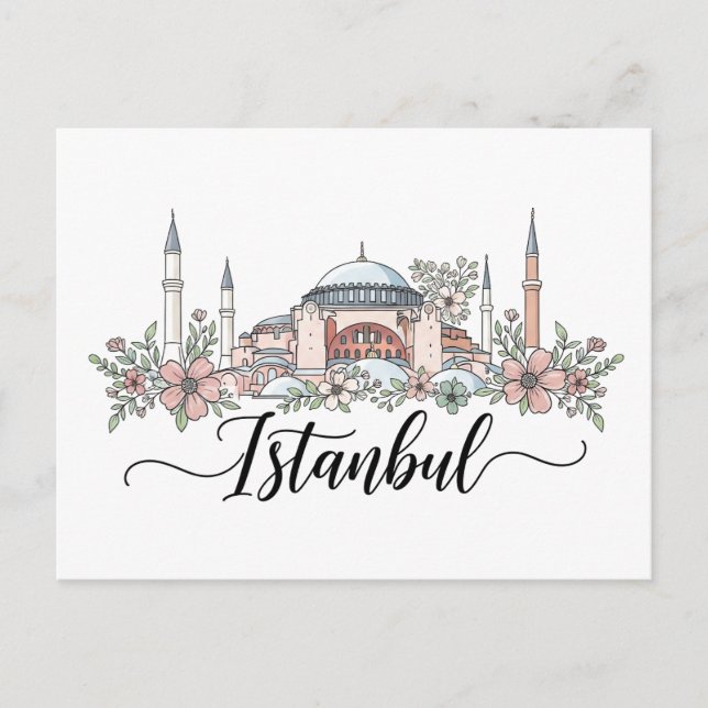 Turkiet Istanbul Hagia Sophia Blommigt Vykort (Framsida)