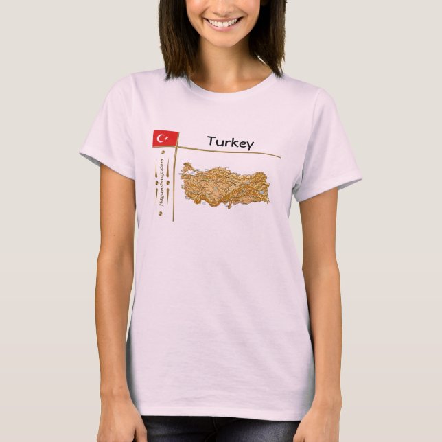 Turkiet Kart + Flagga + Titel T-Shirt (Framsida)