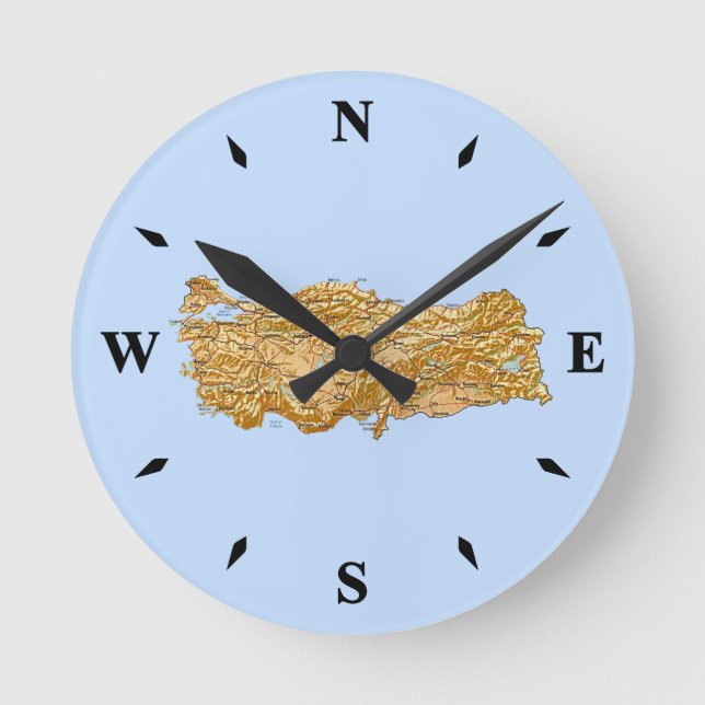 Turkiet Karta Clock Rund Klocka (Framsida)