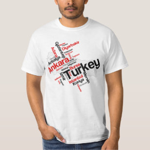 Turkiet Karta och städerna Ord Cloud T Shirt