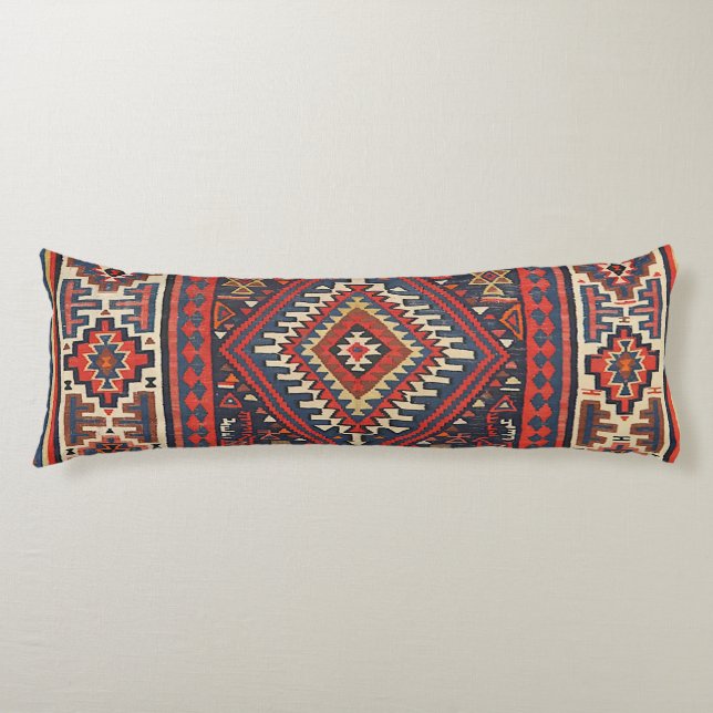 Turkiet Kilim Aztec Red Blue Tan  Kroppskudde (Framsidan)