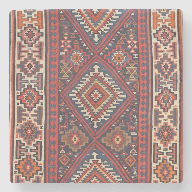 Turkiet Kilim Aztec Red Blue Tan  Stenunderlägg (Framsidan)