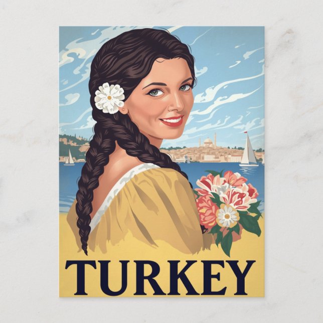 Turkiet Kust Kvinna Retro Vykort (Framsida)