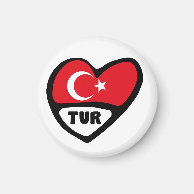 Turkiet Land Code Flagga Heart, TUR Magnet (Framsidan)