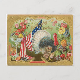 Turkiet med Flagga - Thanksgiving Hälsning Vykort