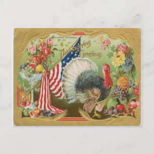Turkiet med Flagga - Thanksgiving Hälsning Vykort