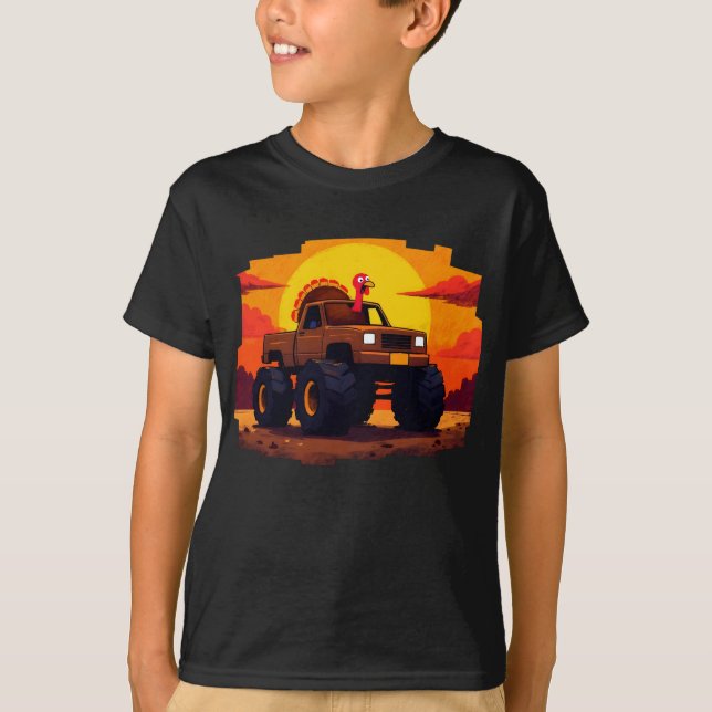 Turkiet Monster Lastbil Sunset Retro Thanksgiving T Shirt (Framsida)