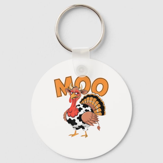 Turkiet Moo Cow Costume Funny Thanksgiving Turkiet Nyckelring (Framsida)