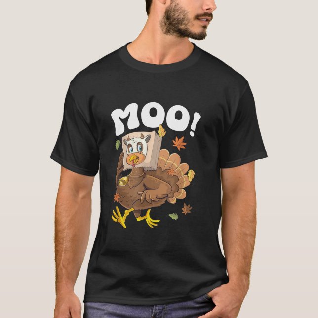Turkiet Moo Funny Thanksgiving Cute Turkey Fake Co T Shirt (Framsida)