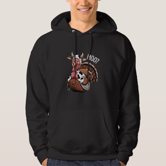 Turkiet Moo Funny Thanksgiving Hoodie (Framsida)