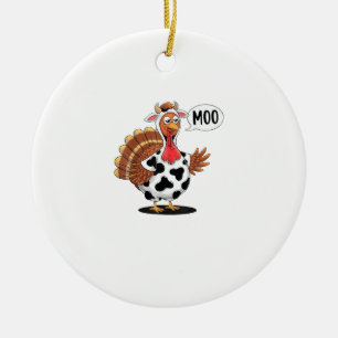 Turkiet Moo Thanksgiving Funny Turkiet Cow Moo Fam Julgransprydnad Keramik