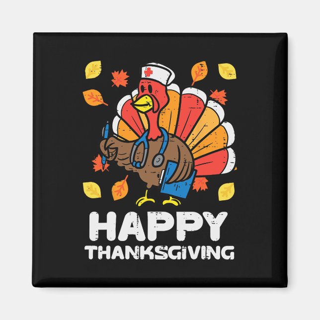 Turkiet Nurse Happy thanksgiving SCrub ICU ER RN M Magnet (Framsidan)