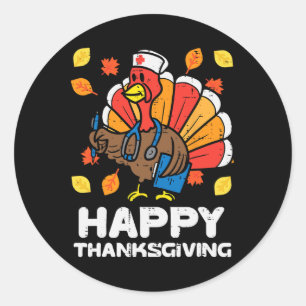 Turkiet Nurse Happy thanksgiving SCrub ICU ER RN M Runt Klistermärke
