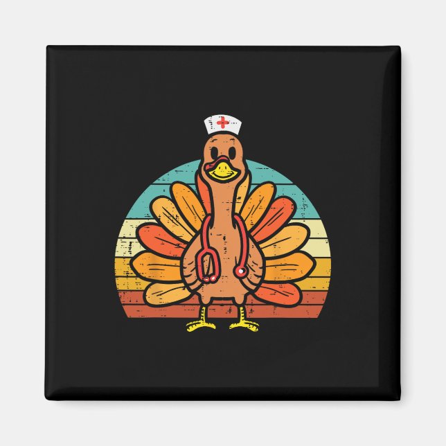 Turkiet Nurse Stethoscope Thanksgiving Fall SCrub  Magnet (Framsidan)
