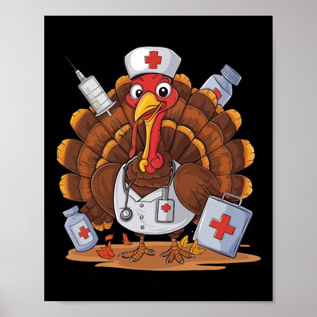 Turkiet Nurse Stethoscope Thanksgiving Fall SCrub  Poster (Framsidan)