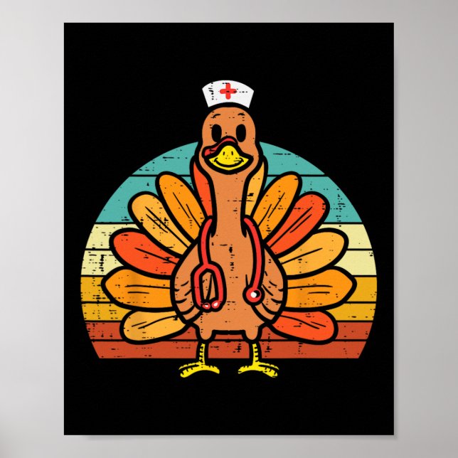Turkiet Nurse Stethoscope Thanksgiving Fall SCrub  Poster (Framsidan)