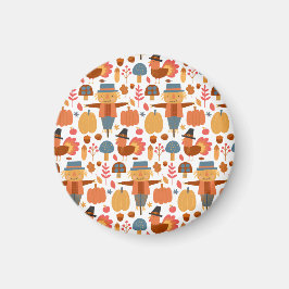 Turkiet och Fågelskrämma Thanksgiving Mönster Magnet