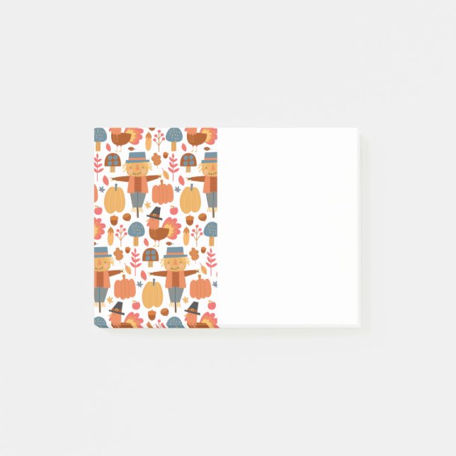 Turkiet och Fågelskrämma Thanksgiving Mönster Post-it Block (Framsida)