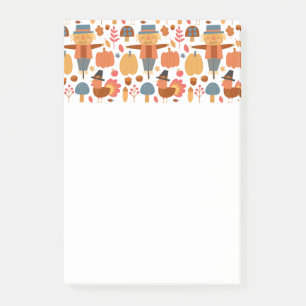 Turkiet och Fågelskrämma Thanksgiving Mönster Post-it Block