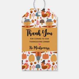 Turkiet och Fågelskrämma Thanksgiving Mönster Presentetikett