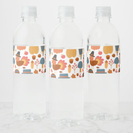 Turkiet och Fågelskrämma Thanksgiving Mönster Vattenflaskor Etikett