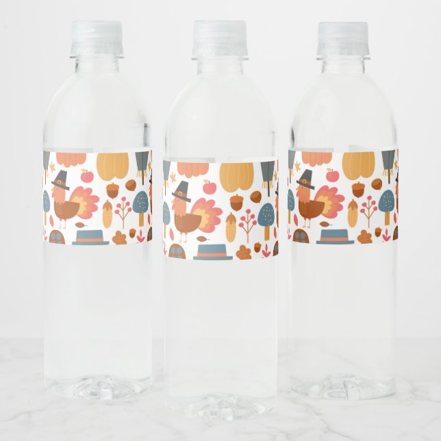 Turkiet och Fågelskrämma Thanksgiving Mönster Vattenflaskor Etikett (Flaskor)