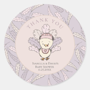 Turkiet och Feathers Fall Girl Baby Shower Tack Runt Klistermärke