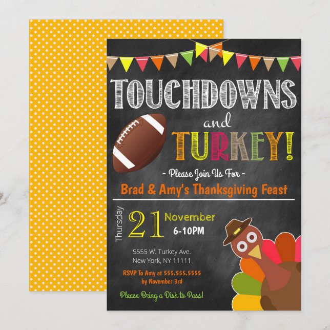 Turkiet och Touchdowns Friendsgiving Party invigat Inbjudningar (Fram/baksida)