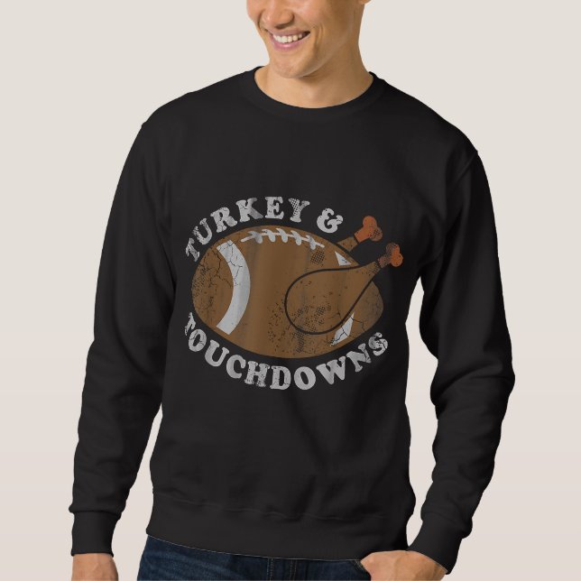 Turkiet och Touchdowns Thanksgiving Football Lång Ärmad Tröja (Framsida)