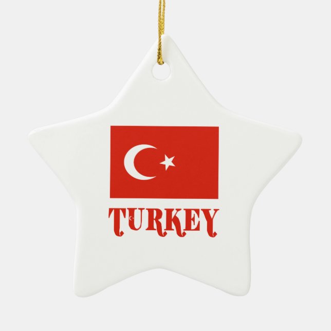 Turkiet och Turkiets Flagga Julgransprydnad Keramik (Framsidan)