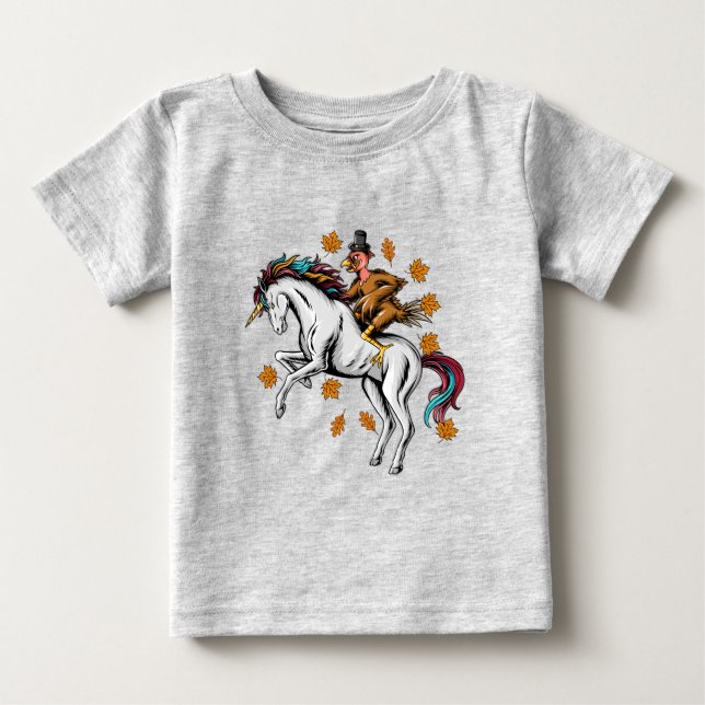 Turkiet om Thanksgiving Riding a Unicorn T Shirt (Framsida)