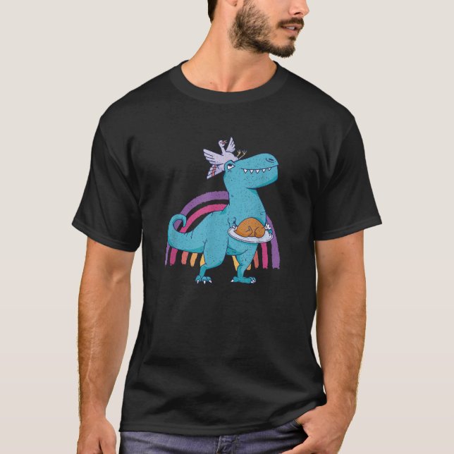 Turkiet på Dinosaur Funny Thanksgiving T Shirt (Framsida)