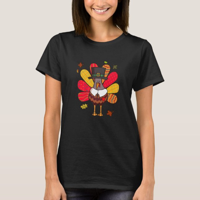 Turkiet Pilgrim Cute Happy thanksgiving för kvinno T Shirt (Framsida)