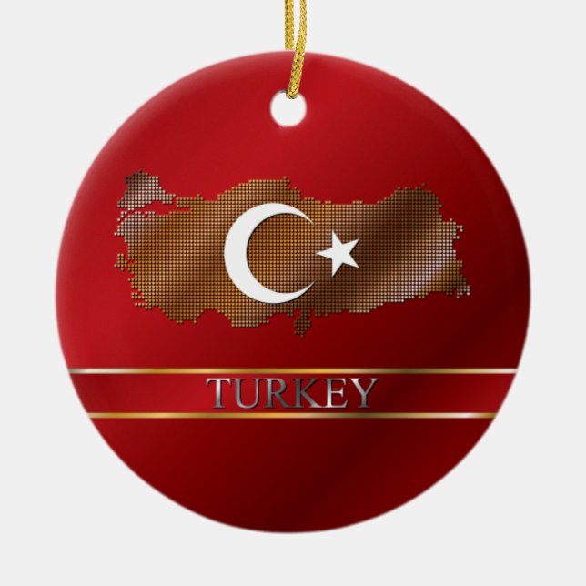 Turkiet PIXELkarta och turkisk flagga Julgransprydnad Keramik (Framsidan)