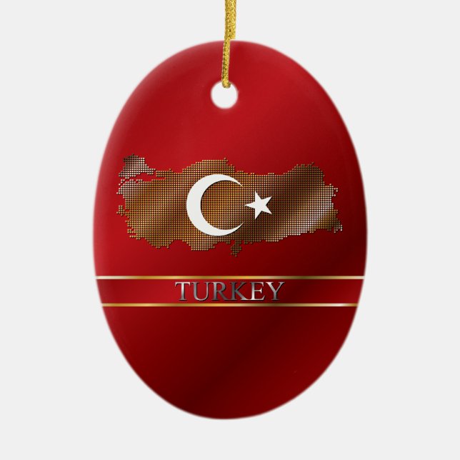Turkiet PIXELkarta och turkisk flagga Julgransprydnad Keramik (Framsidan)