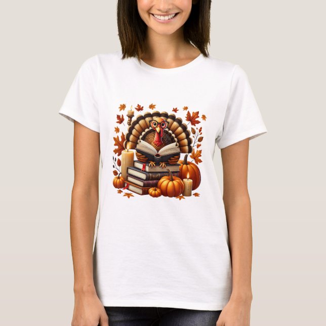 Turkiet Reading Bokar Fall Thanksgiving Teacher Bo T Shirt (Framsida)