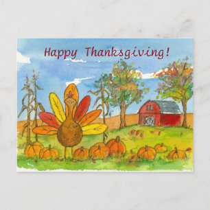 Turkiet Red Barn Pumpkin Patch Happy thanksgiving Helg Vykort