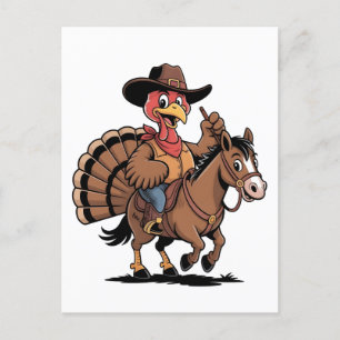 Turkiet Riding a Horse CowboyTurkiet thanksgiving Meddelande Vykort